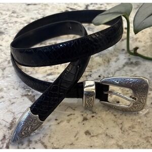 Vintage‎ Jones Wear Embossed Croco Calf Belt Black Size M cowgirl country Core